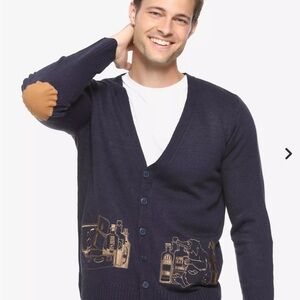 Men's Navy Cardigan with Elbow Patches